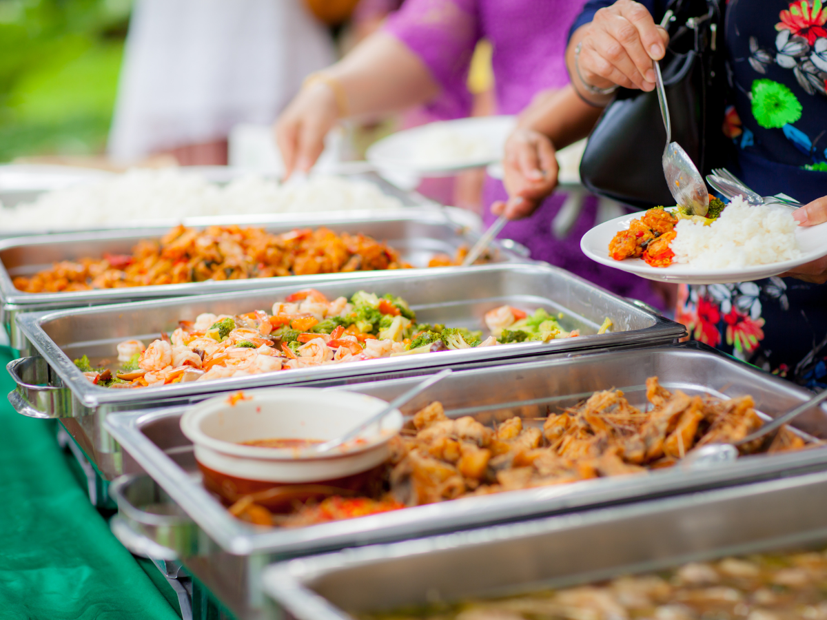 Catering trays of ready-made meals for a school or sports event