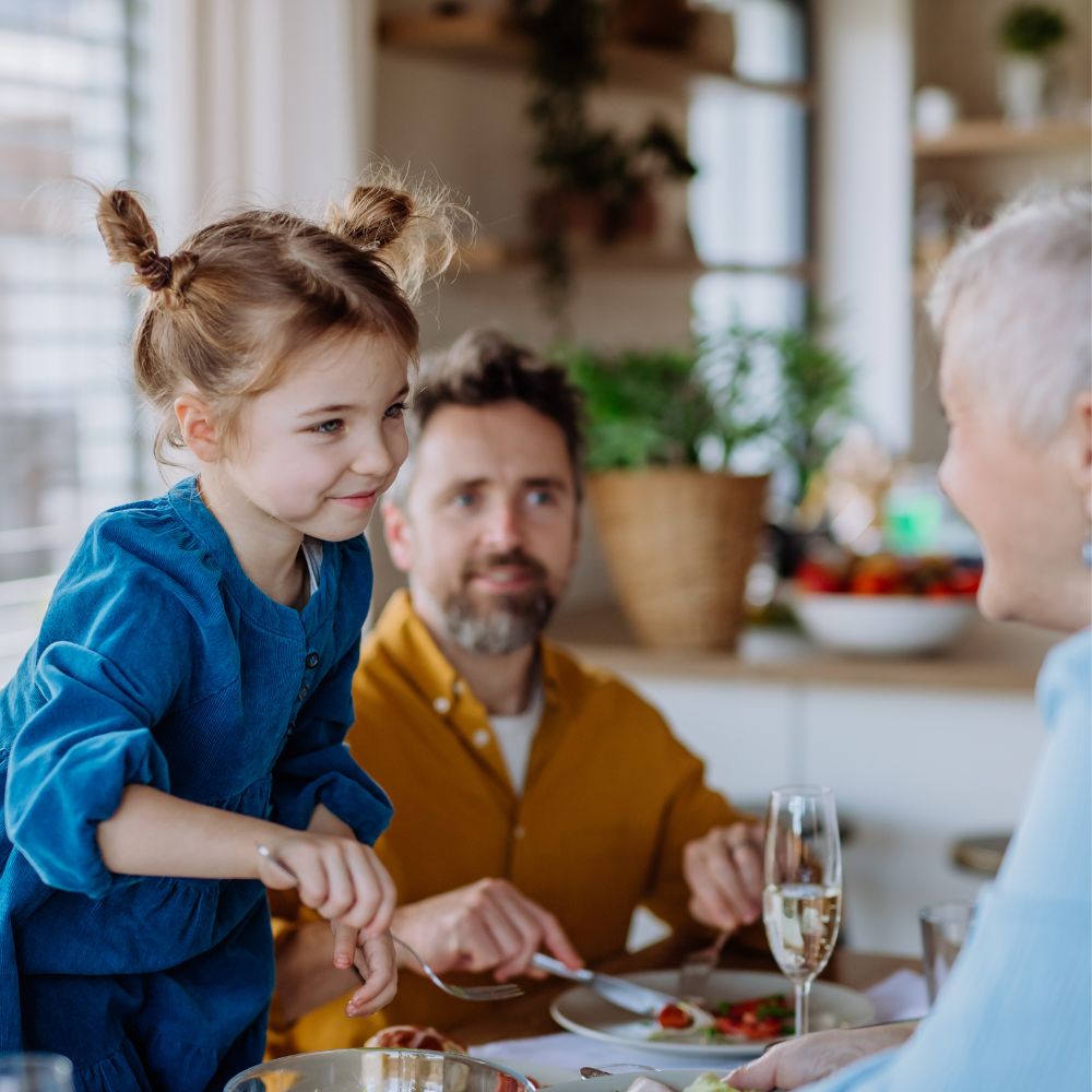 family enjoying a meal at home