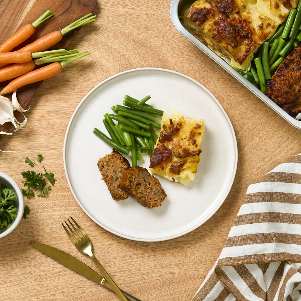 Homestyle Beef Meatloaf & Cheesy Gratin