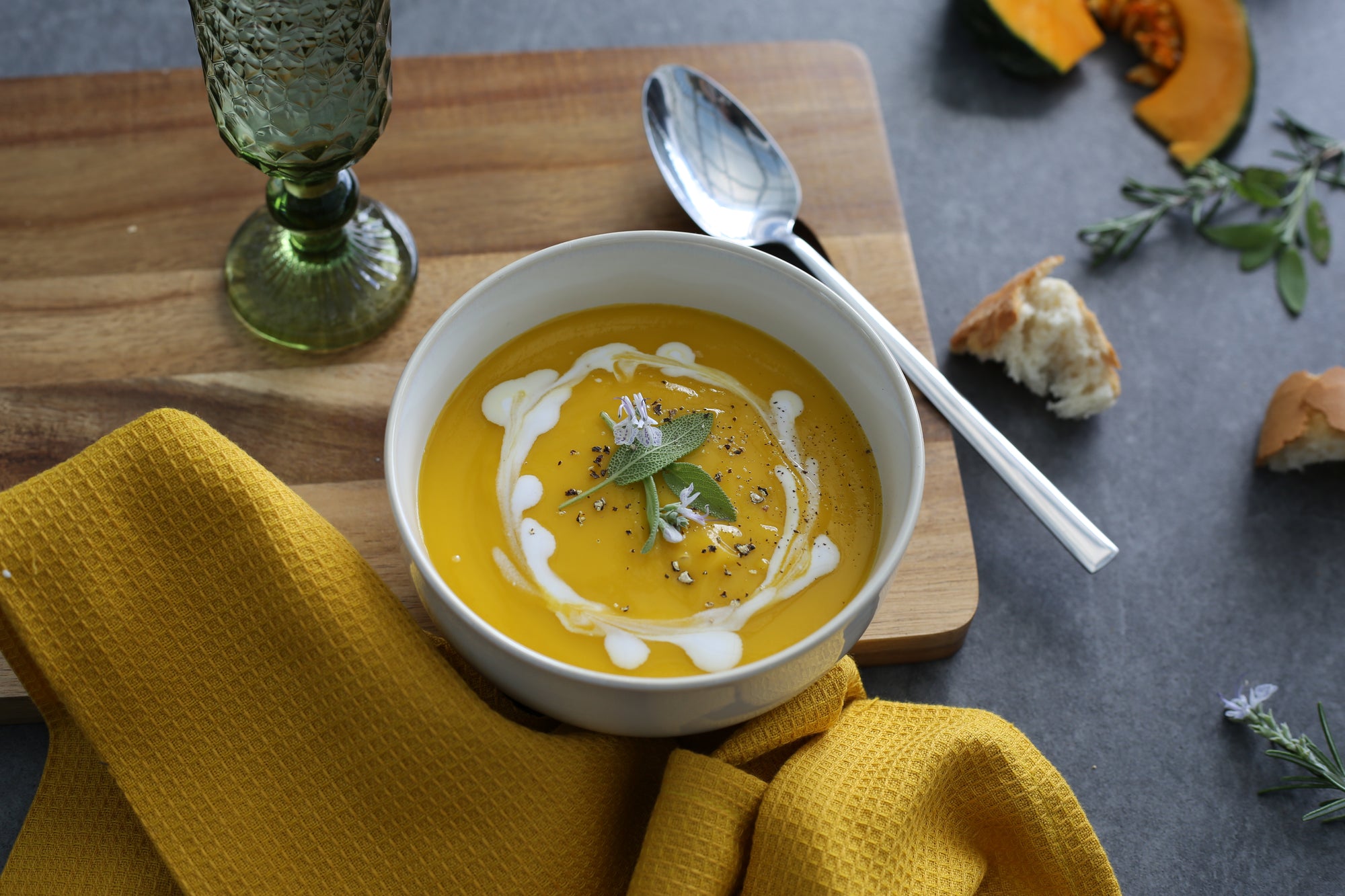 Butternut, Sage & Ginger Soup with cracked pepper and sage