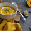 Butternut, Sage & Ginger Soup with a swirl of cream, served with crusty bread